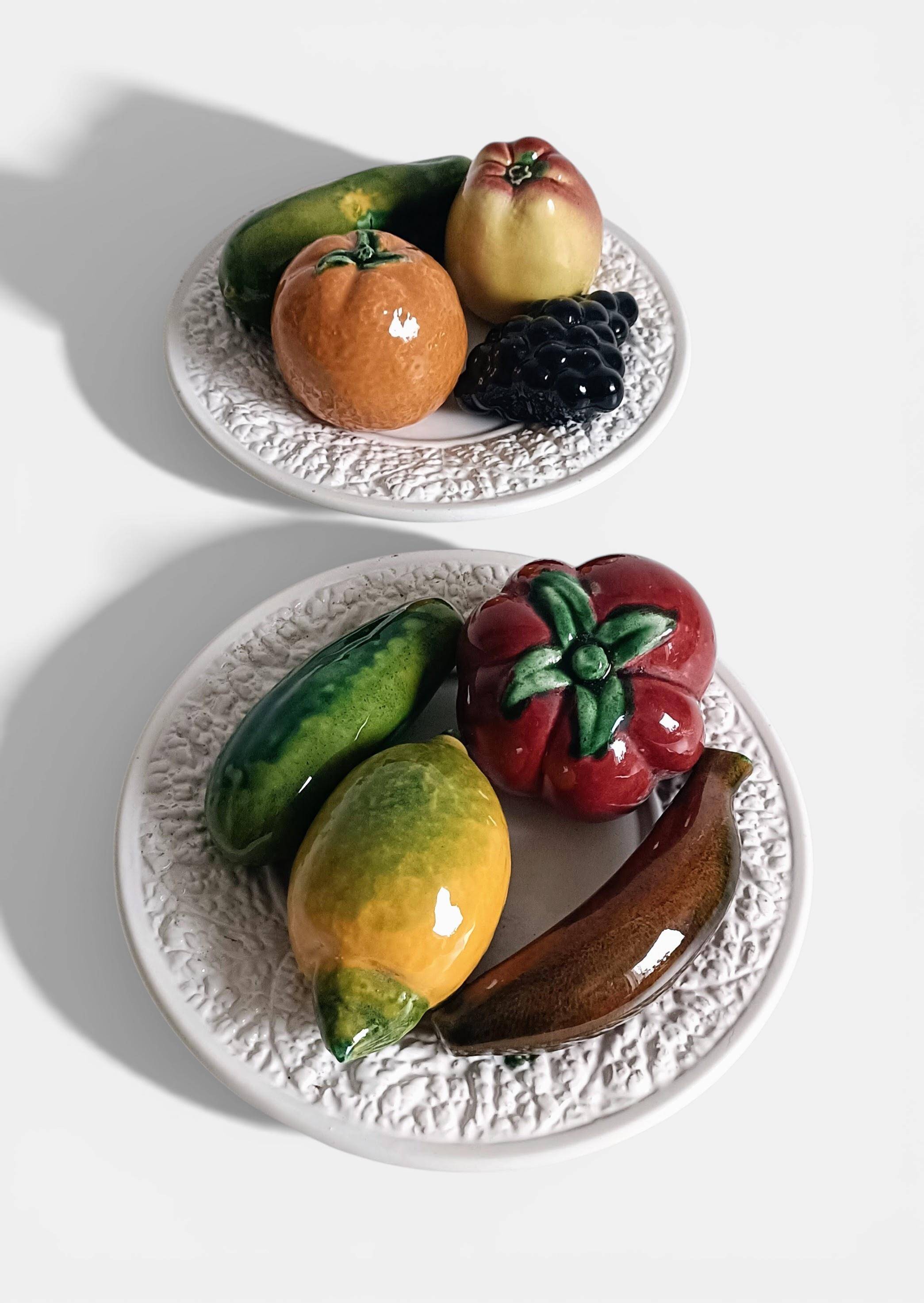 Mid-Century Handcrafted Portuguese Majolica Trompe l'Oeil Fruit Plates