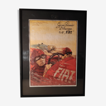 Numbered and printed framed Fiat advertising poster in Italy