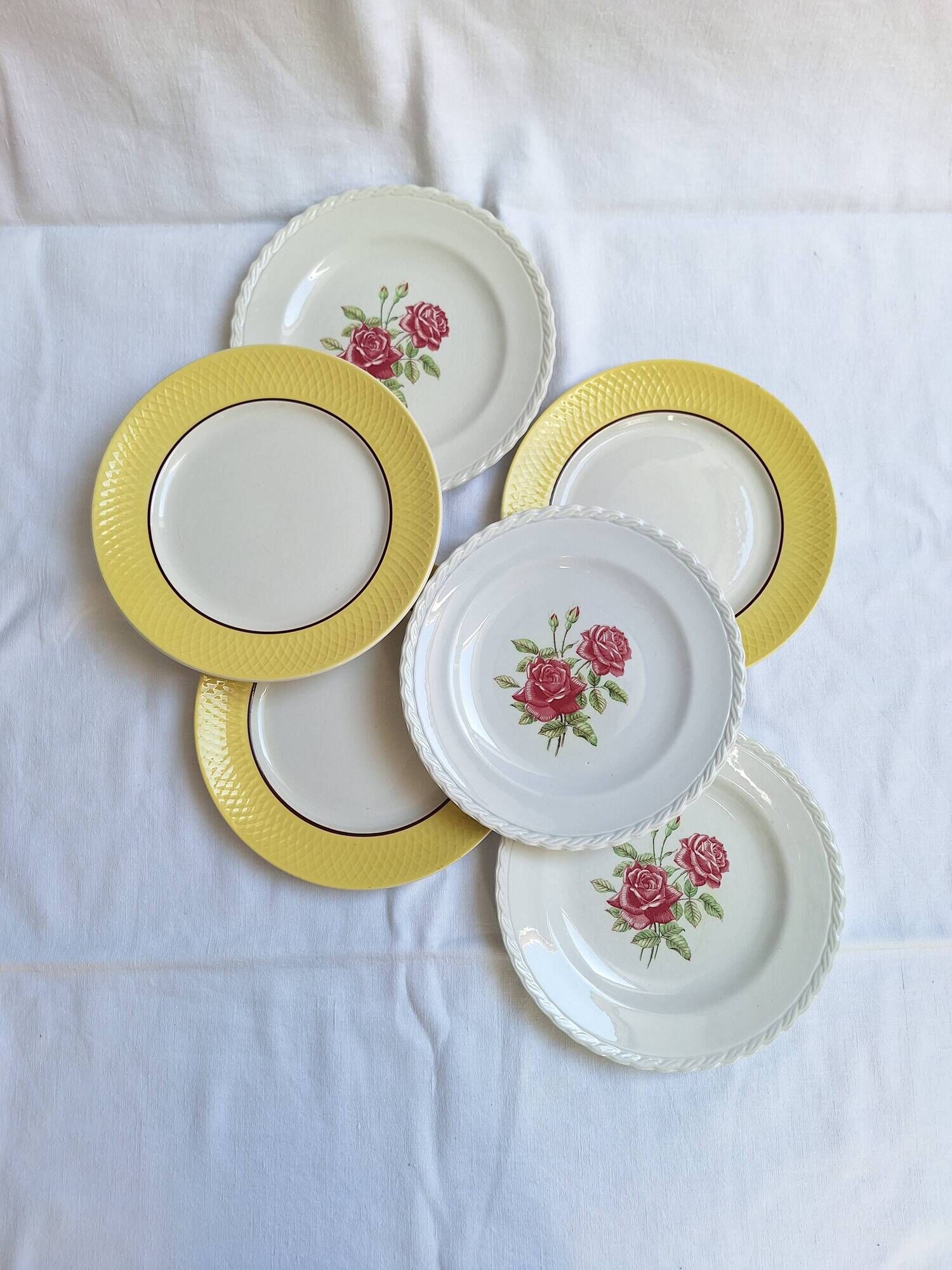 Vintage yellow and pink dinner plates