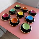 set of 9 black and gold Salins cups and saucers