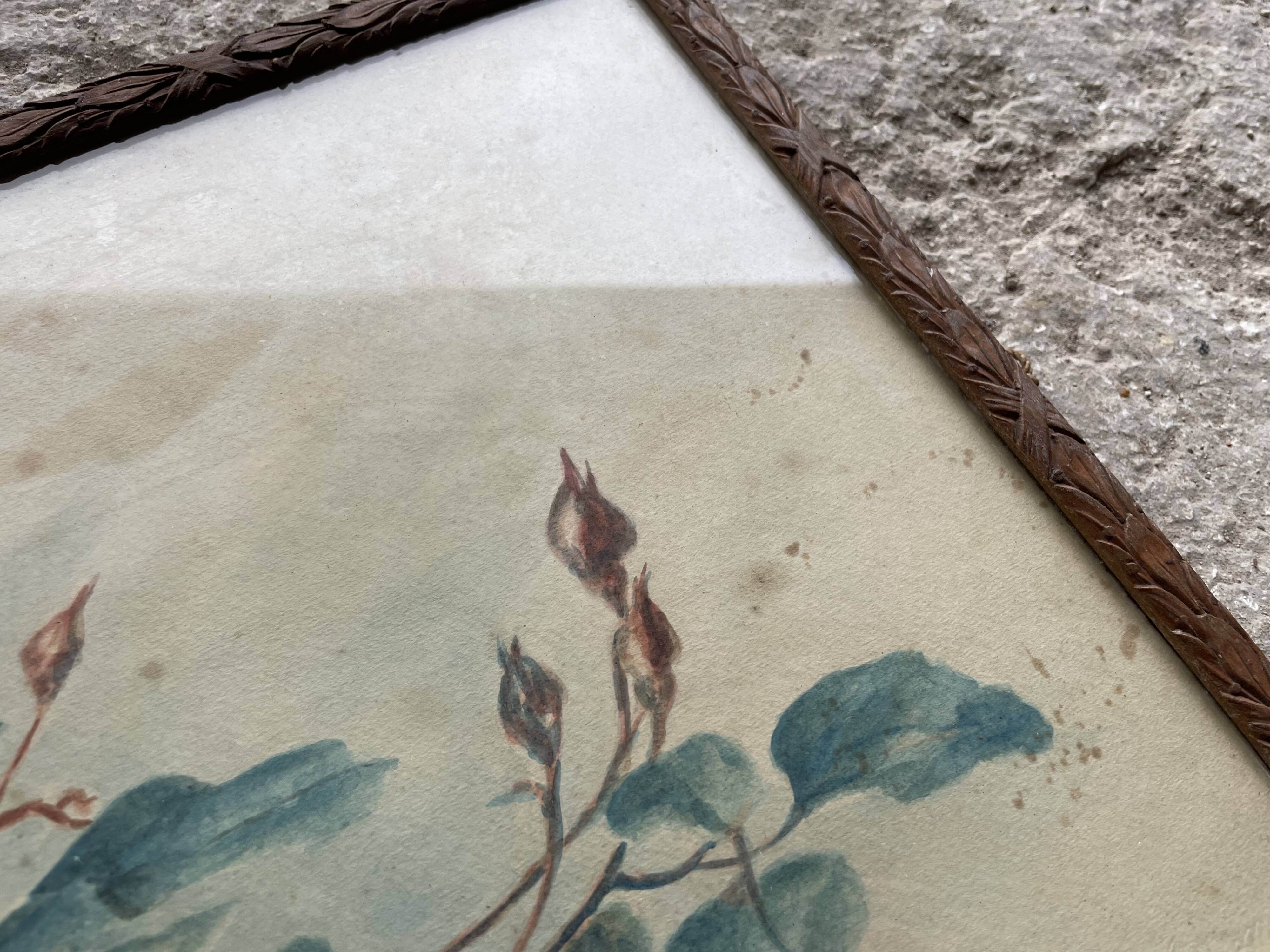 Old watercolor under glass