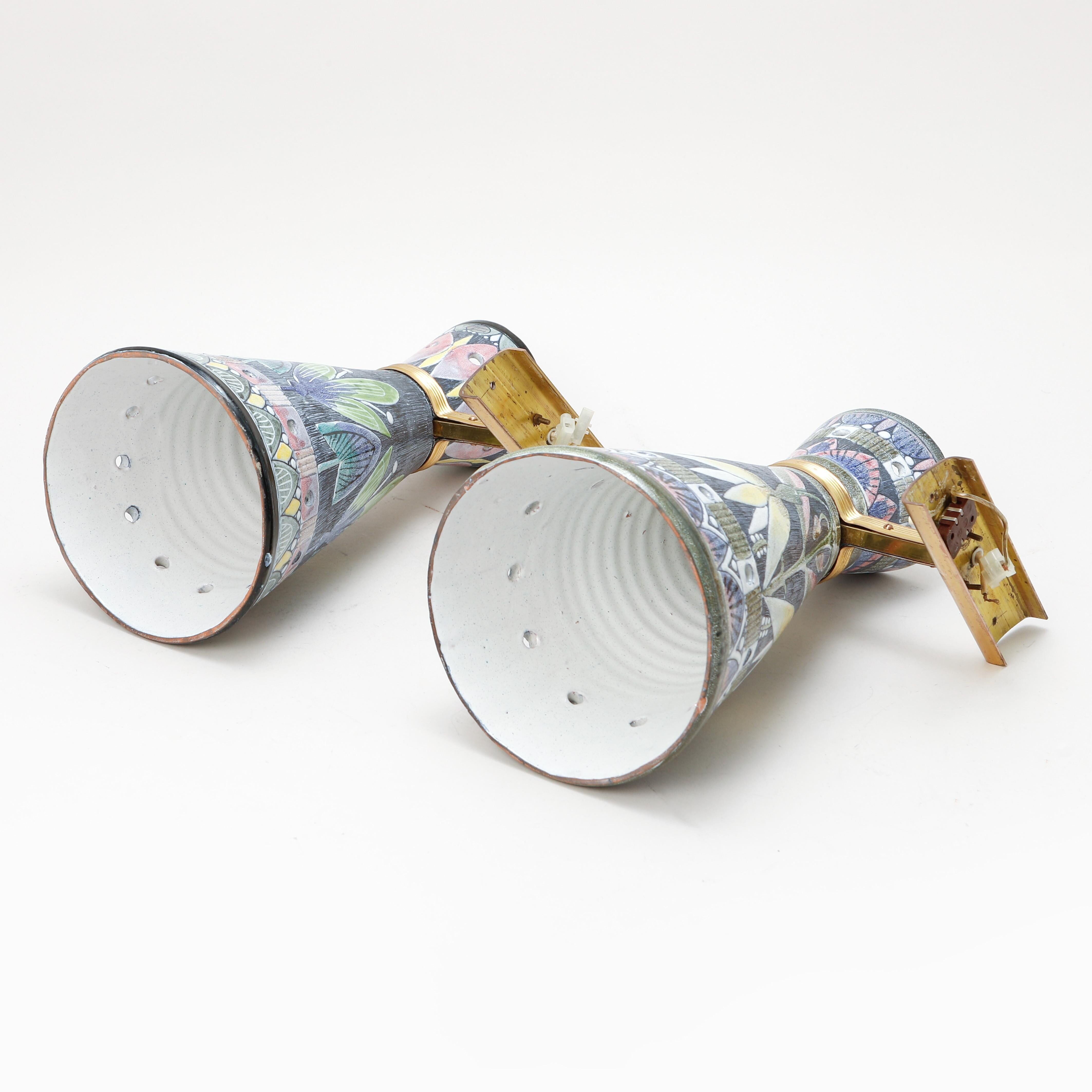 Pair of Tilgmans wall lights in hand-painted ceramic Unique Sweden 1960
