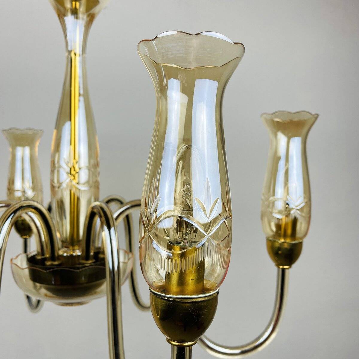 Vintage Murano glass chandelier in amber by De Majo, Italy, 1970s.