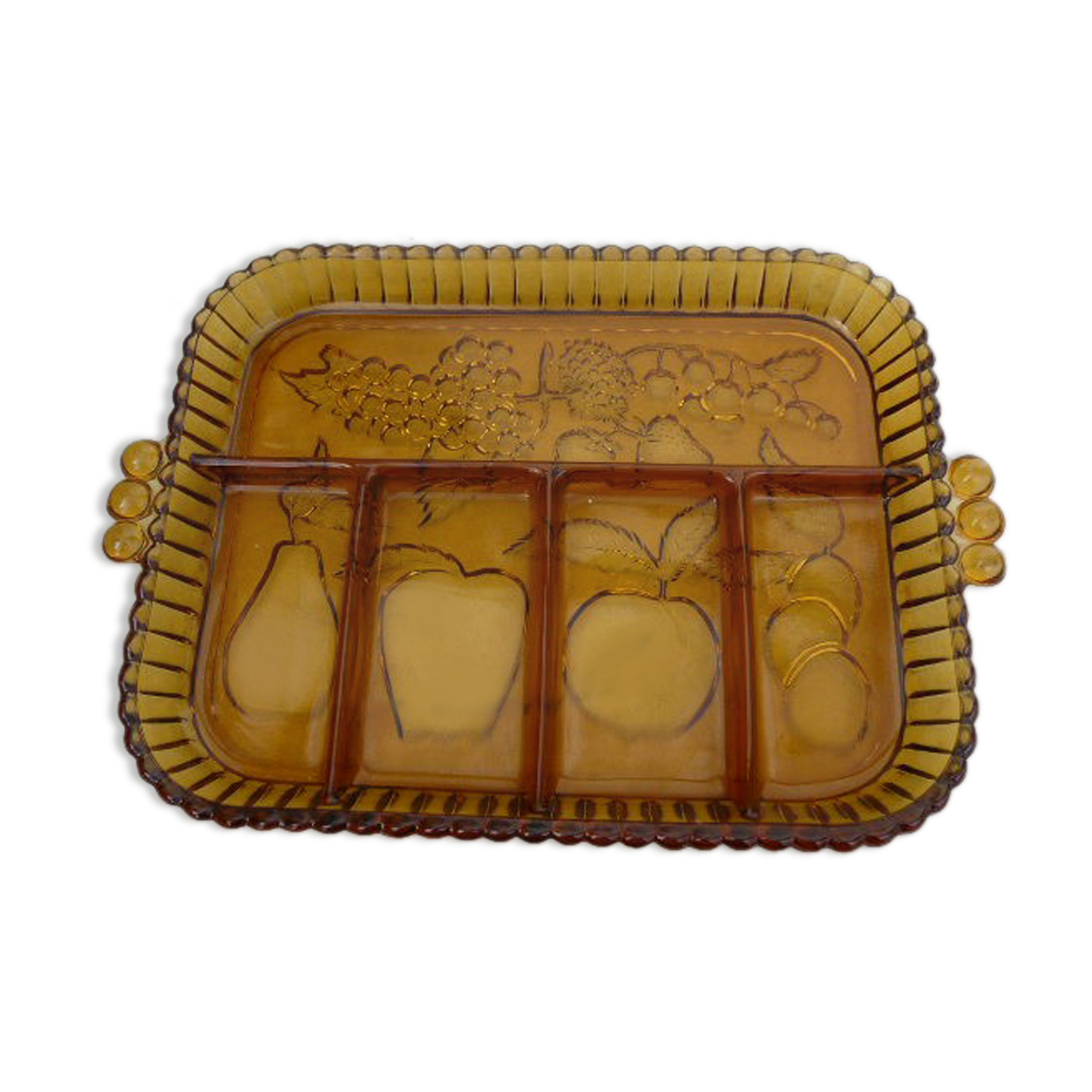 Aperitif dish servant compartments smoked molded glass 60s