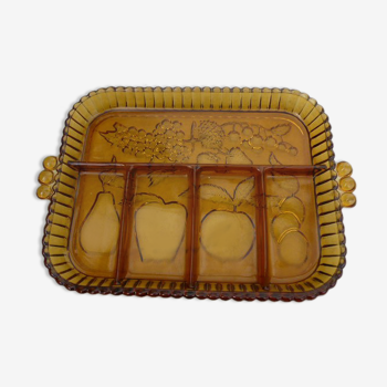 Aperitif dish servant compartments smoked molded glass 60s