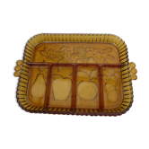 Aperitif dish servant compartments smoked molded glass 60s