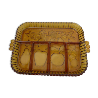 Aperitif dish servant compartments smoked molded glass 60s