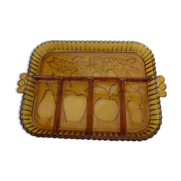 Aperitif dish servant compartments smoked molded glass 60s