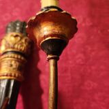 Large antique double wall light in gilded and black wood from the attic