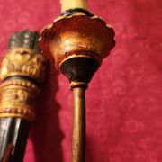 Large antique double wall light in gilded and black wood from the attic