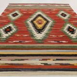 9x12 Kilim Red Green Oversize Vintage Kilim Rug, 275x370Cm