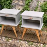 Pair of vintage 1950s compass foot bedside tables