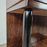 Art Decò dressing table in briar with large mirror and pink glass