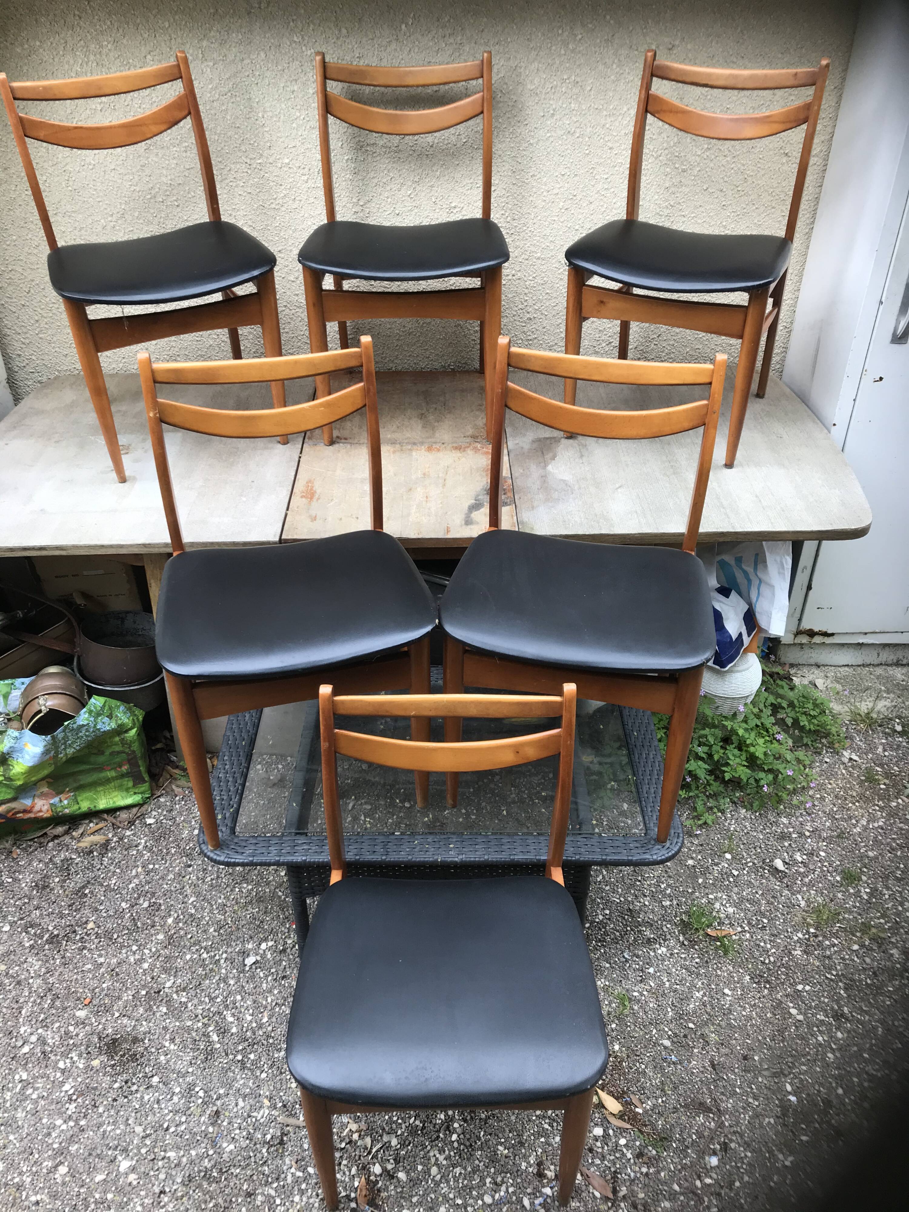 Series of 4 Old Scandinavian Chairs Wood Teck - Skai Skaï Black Vintage