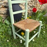 Mint green wooden and vintage straw children's chair