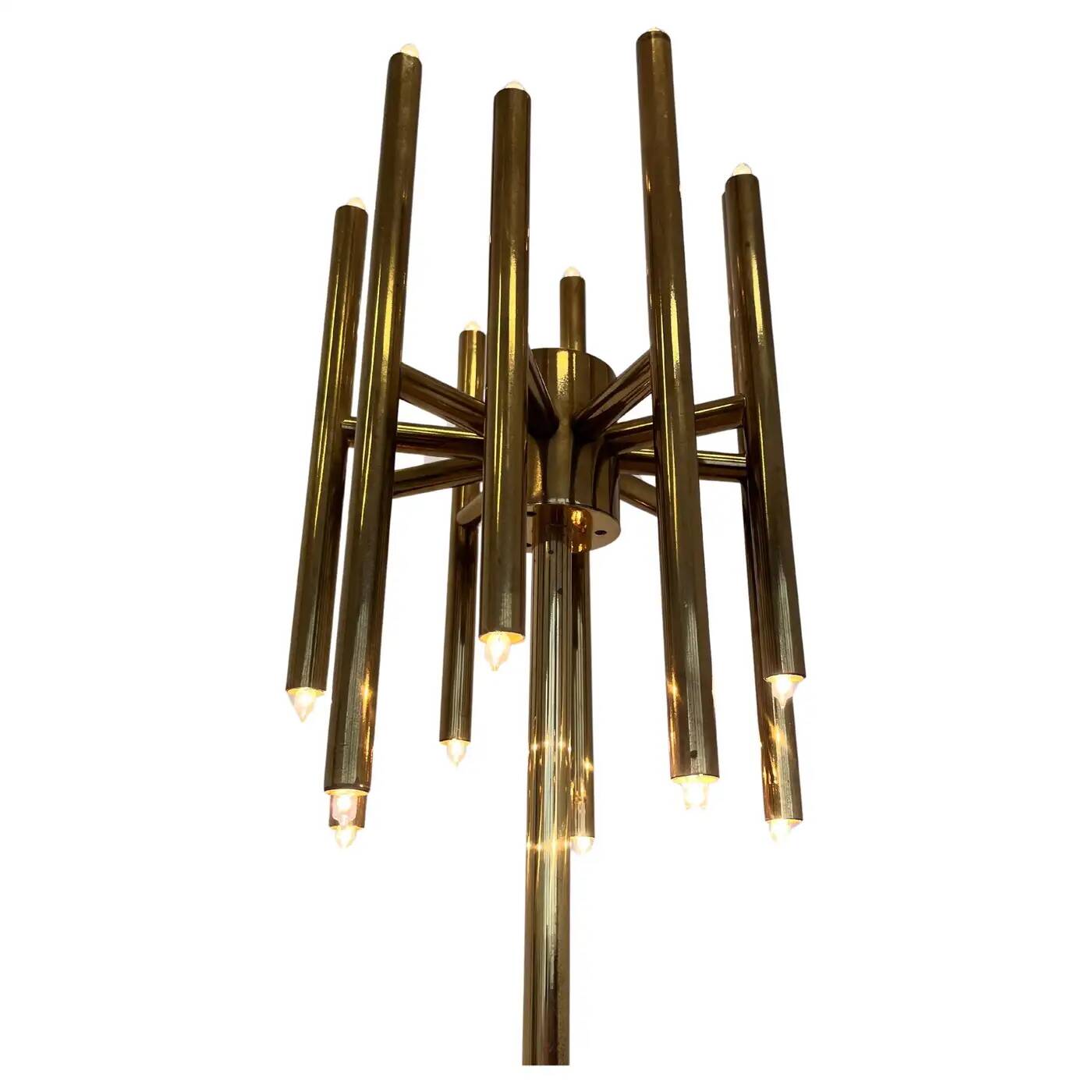 Mid-century design brass floor lamp, 1980s in style of Gaetano Sciolari