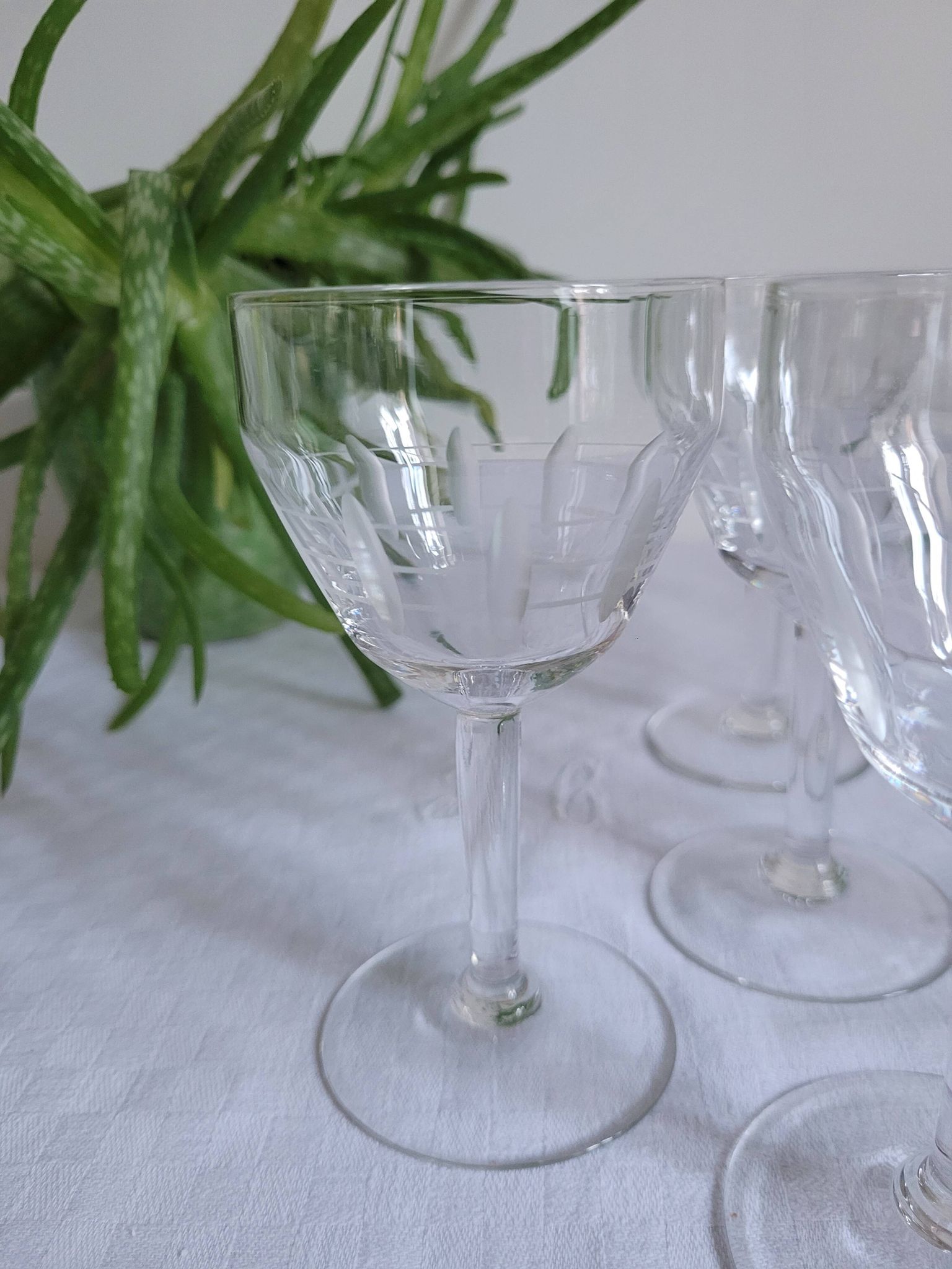 Set of 6 cut glass wine glasses