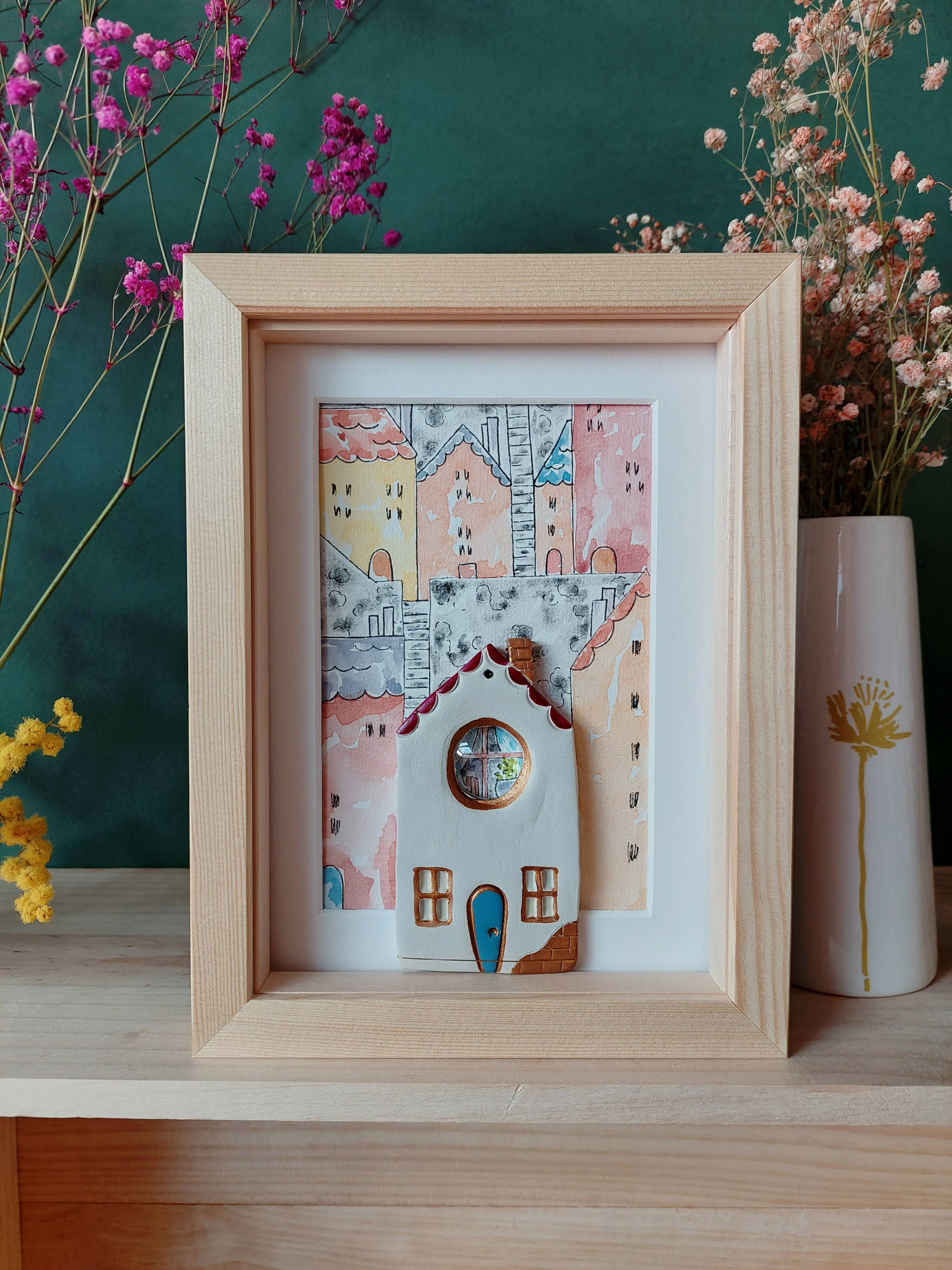 Relief composition of a city landscape inspired by old Lyon