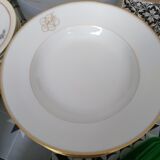 12 porcelain hollow plates of Limoges gold fillet and monogram
