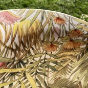 Rare lancel footed bowl in ceramic and wood with jungle decoration, made in italy