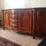 Louis XV cherry style sideboard with green marble