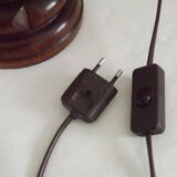 Vintage French Country Table Lamp Carved Turned Wood Base & Hide Skin Shade