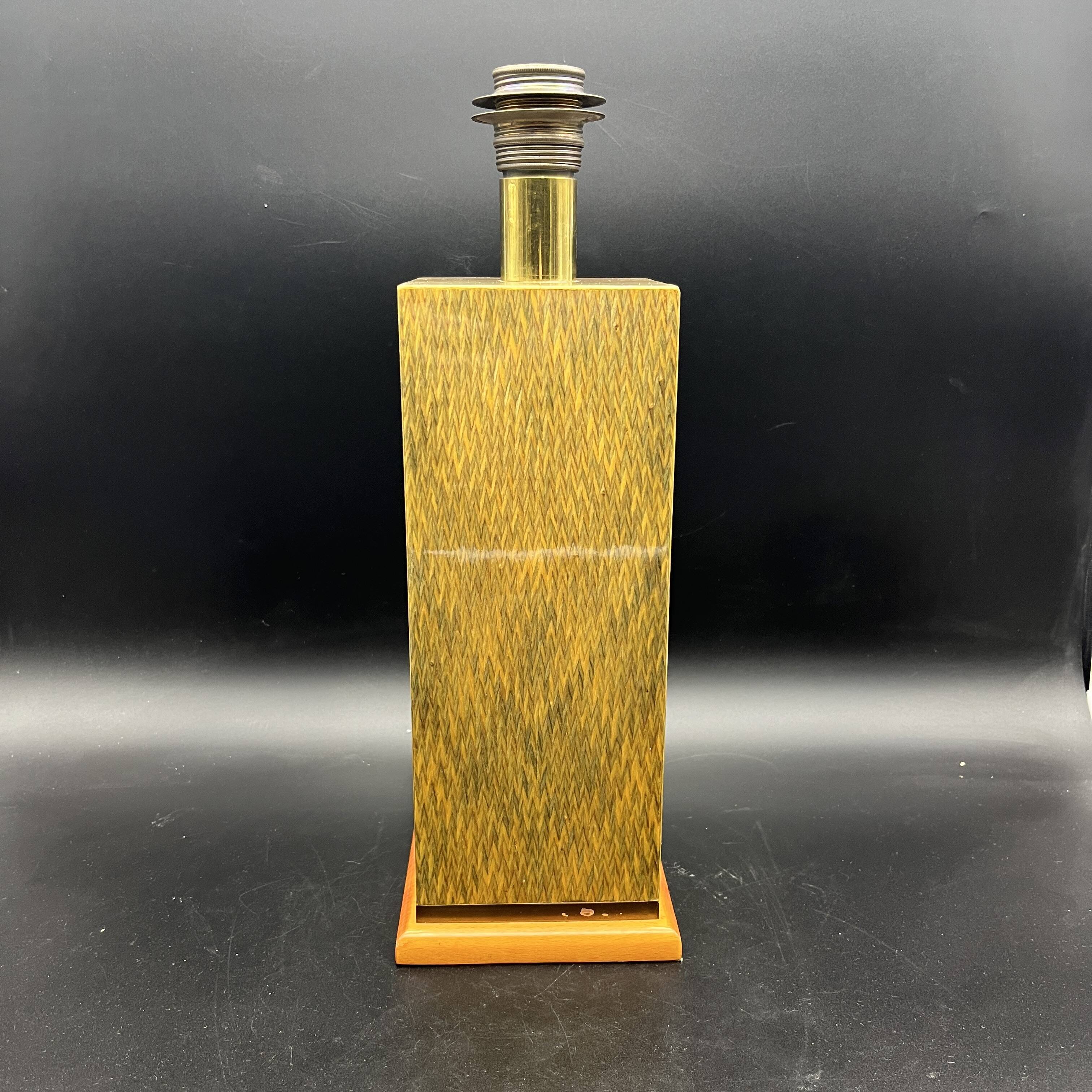 Lamp base in varnished marquetry and gilded brass Jean Claude Mahey