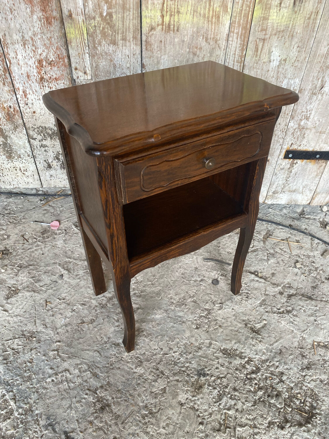 Louis XV Style Nightstand Table Wood Drawer + Vintage Case #D936