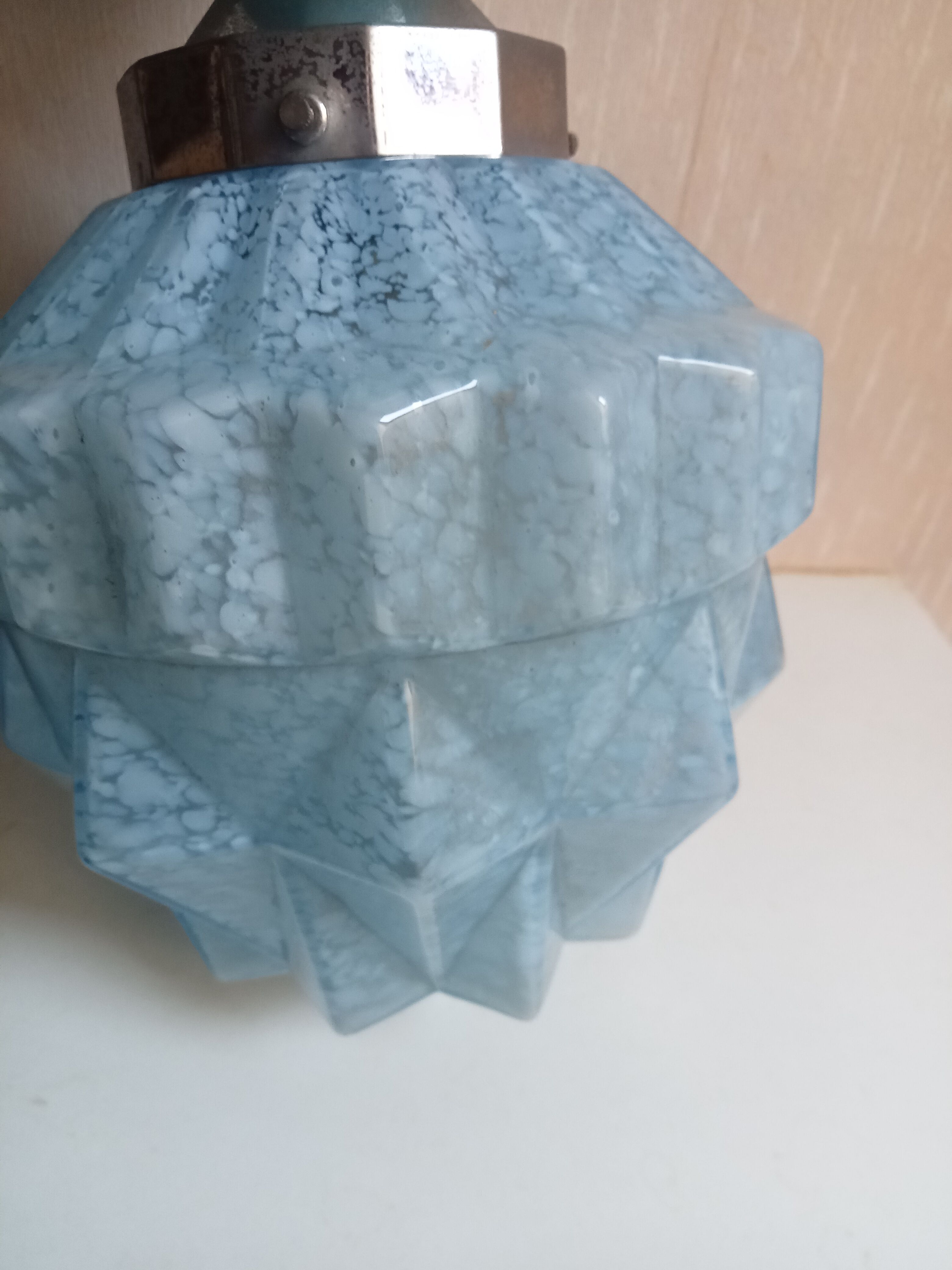 Lamp skyscraper opaline blue art deco 1920 height 35 cm diameter 18 cm