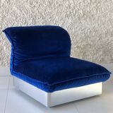 Stainless steel and royal blue velvet armchair, France, 1970s
