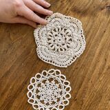 Set of 2 small placemats, crochet coasters, beige - vintage, old