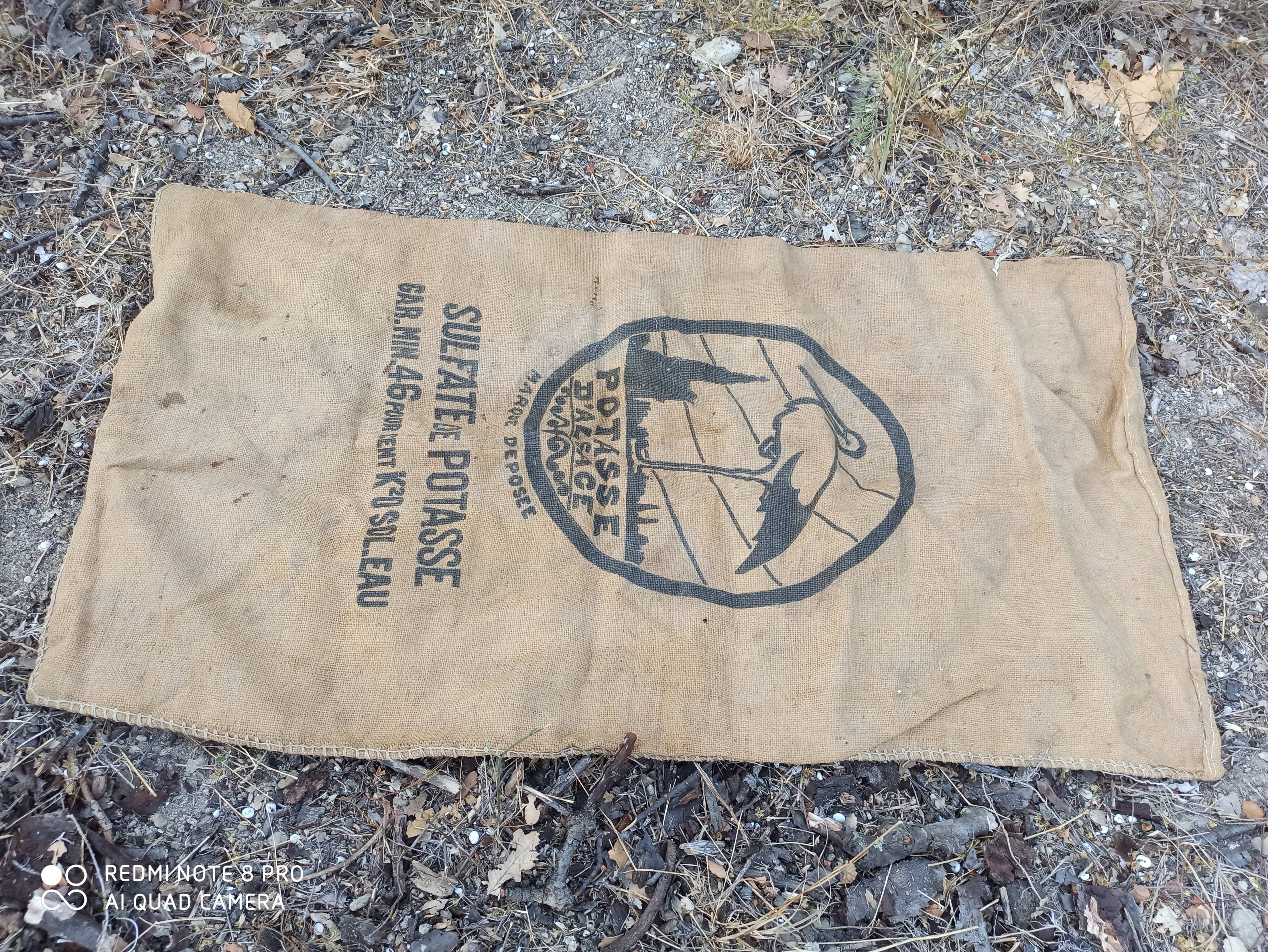 Old potash jute canvas bag from alsace