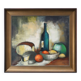 Impressionist Still Life with Bottle and Fruit by A. de Man, Belgium, 1960s