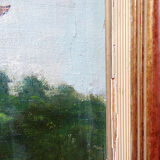 Large painting "Villa Camille" from the 1940s-60s, oil on canvas signed M. Lesoll.