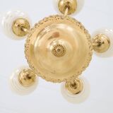 Mid-century brass and glass pendant light by Sario, Finland, 1950s.