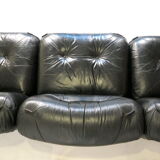 Set de 3 chauffeuses sofa cuir 1970