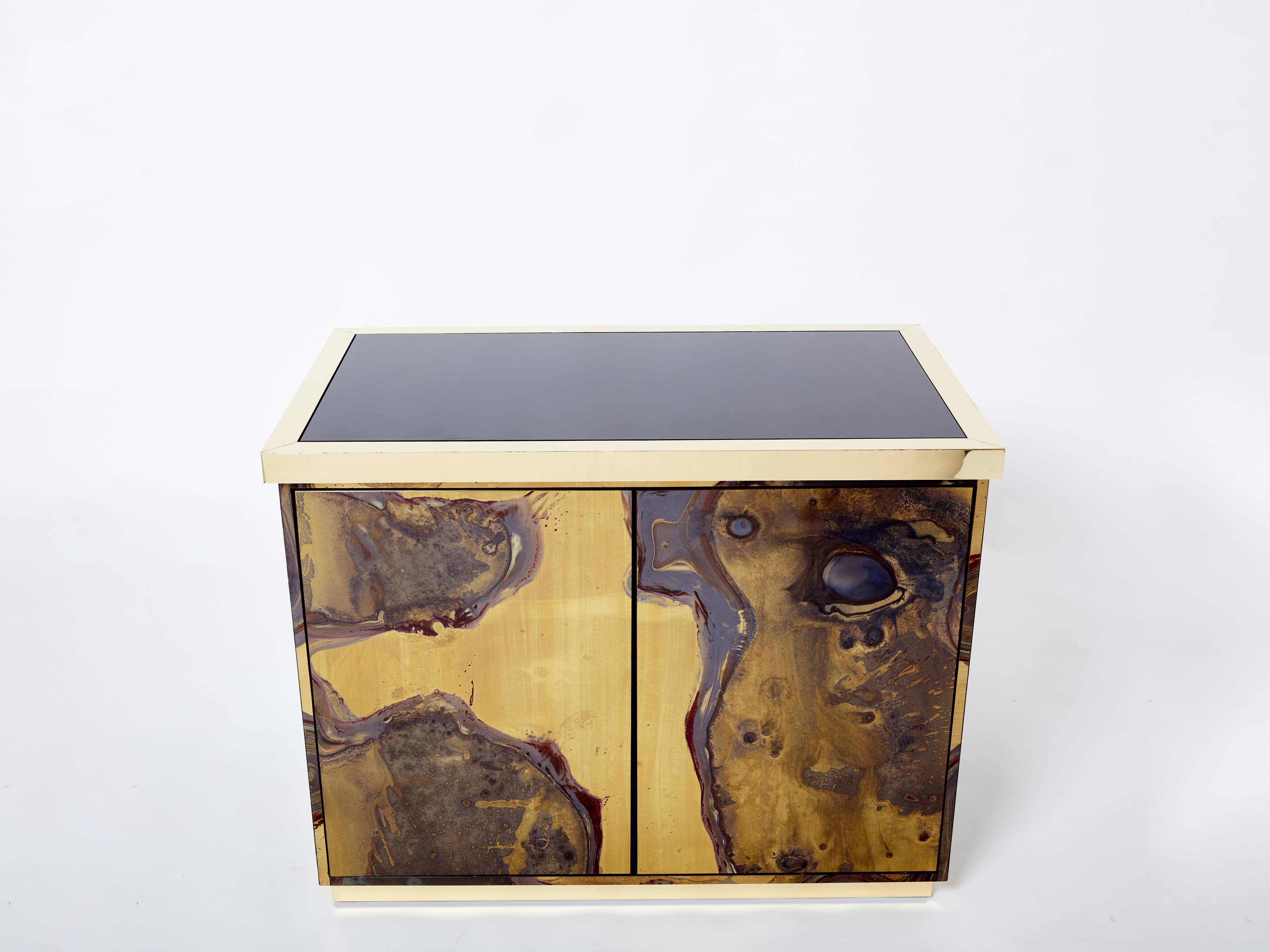 Pair of brass cabinets oxidized 1970