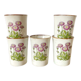 5 tasses à thé en grès fleuris vintage