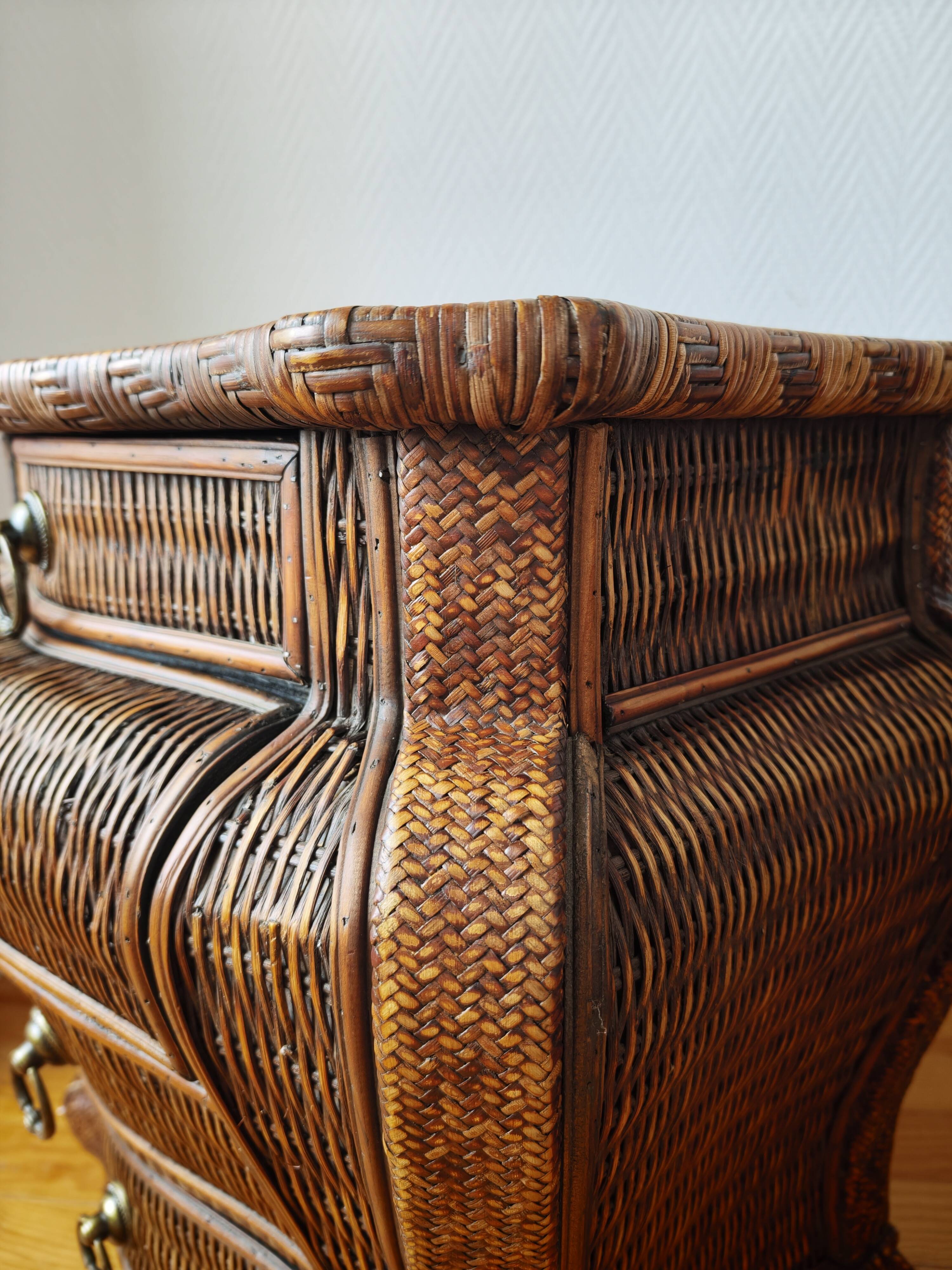 Pair of curved wicker bedside tables
