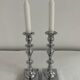 Large antique silver plated candlesticks, square base, pair, classic