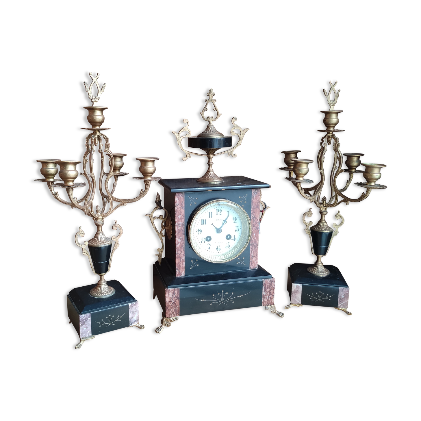 Old fireplace set period Napoleon III clock clock chandeliers