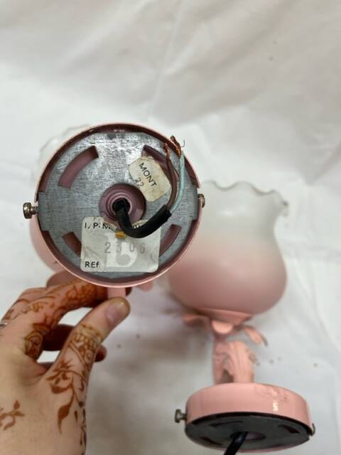 80s wall lights in pink opaline and pink painted iron