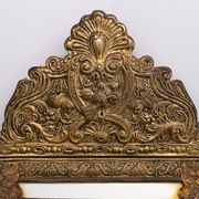 Antique Dutch Brass Ornate Repousse hanging Mirror Hall Cabinet