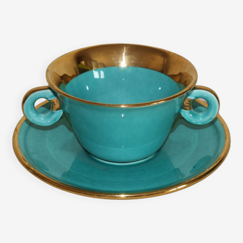 Art Deco Green Magdalithe Broth Cup