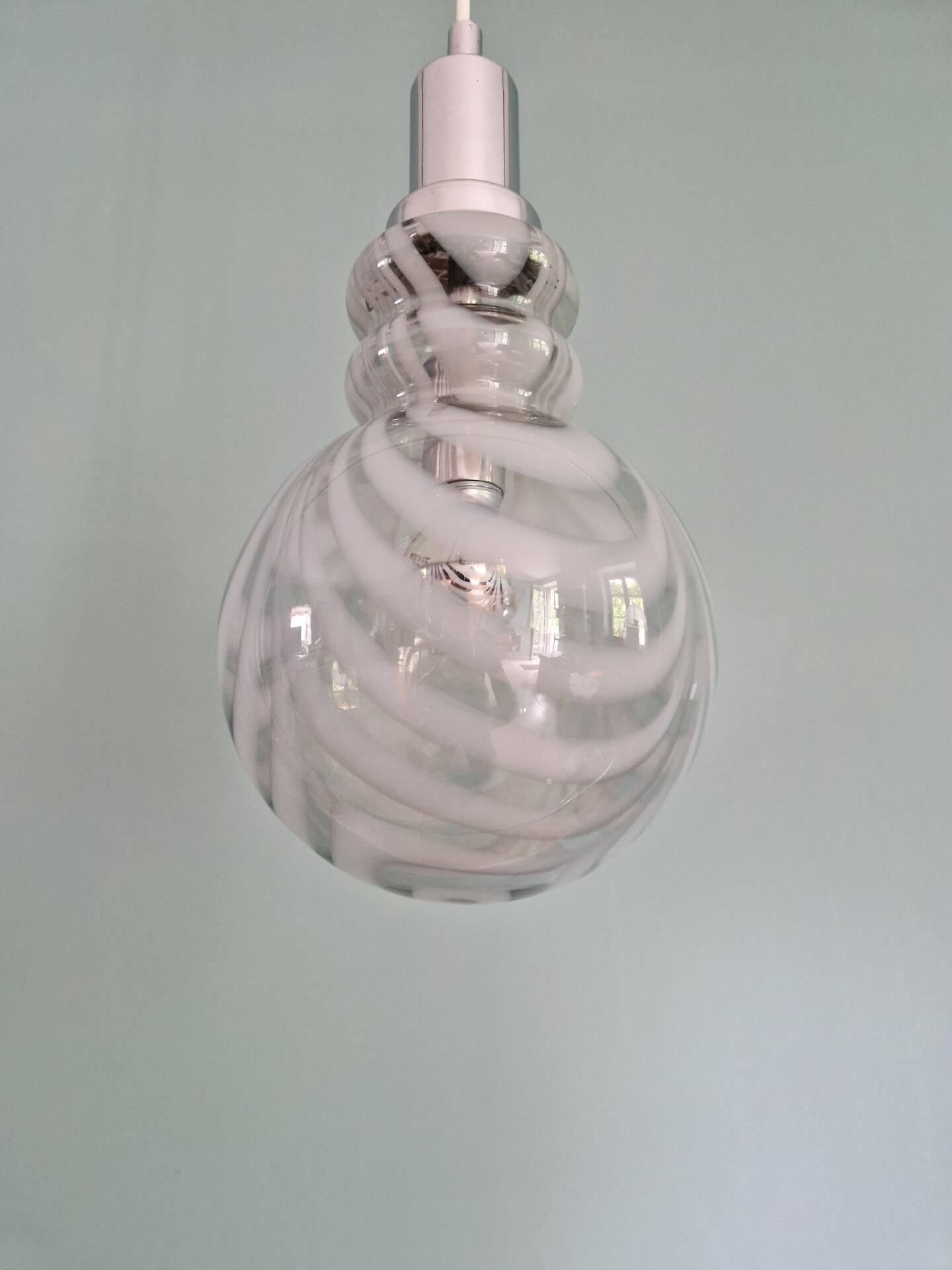 Smoked Murano glass pendant with white spirals, 1970s
