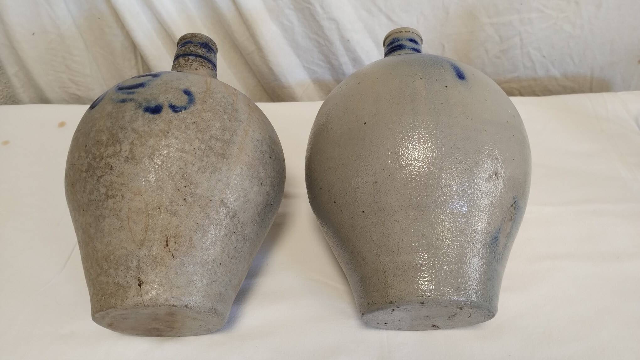 Set of 2 old Alsace stoneware jars (oil cruets)