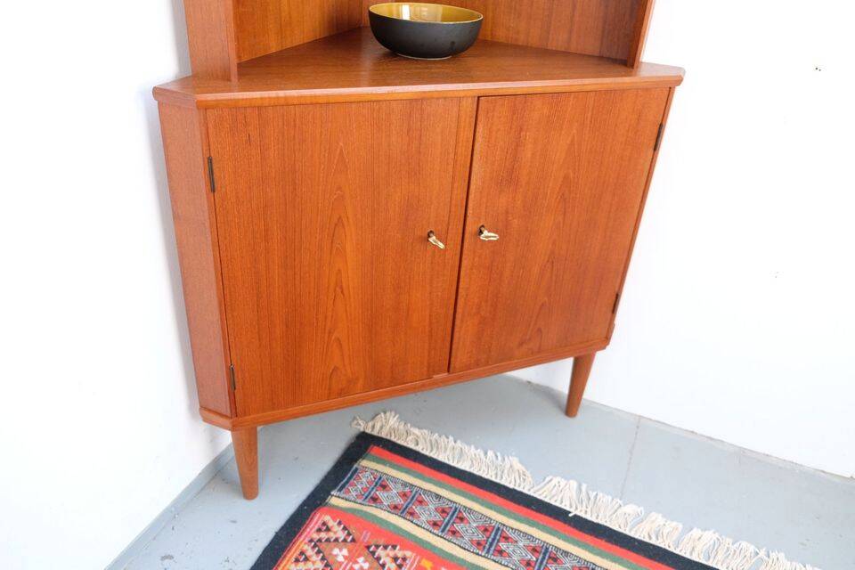 Vintage Danish teak corner cabinet, retro 1960s style.