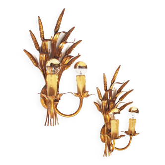 Pair of large vintage gilt sheaf of wheat sconces