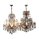 Pair of antique chandeliers in burnished iron and glass, 6 lights, Italy, 19th century.