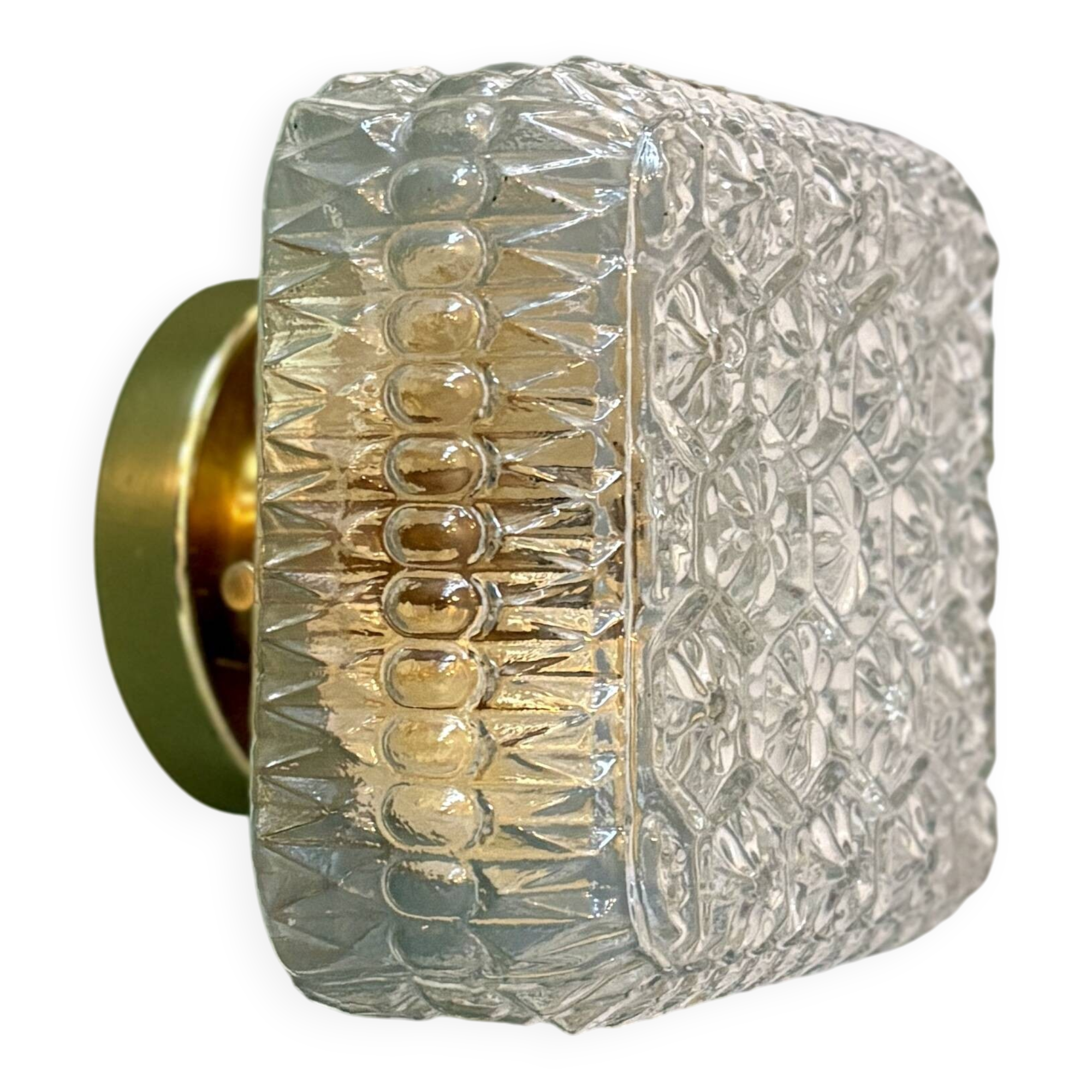 Vintage square globe wall or ceiling light in moulded glass